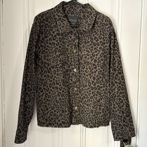 Anthropologie Sanctuary Leopard Print Jean Jacket Women's Size M